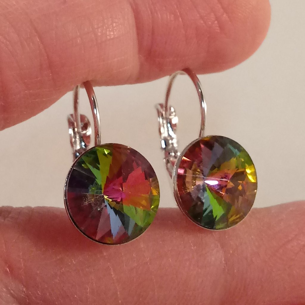 18k White Gold Filled 10mm Mystic Rainbow Crystal Drop Hoop Earrings Party Gift